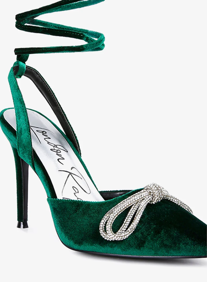 London Rag  Rhinestone Embellished Lace Up Sandals in Green for Women | Best Price UAE