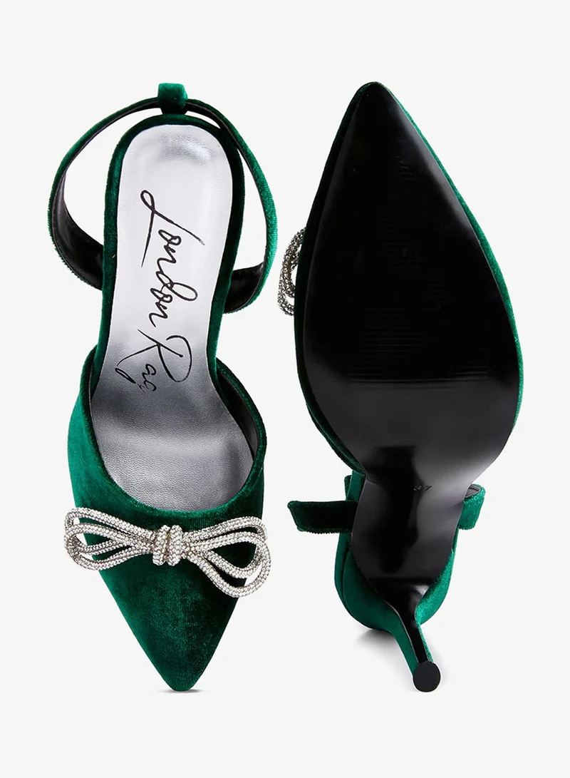 London Rag  Rhinestone Embellished Lace Up Sandals in Green for Women | Best Price UAE