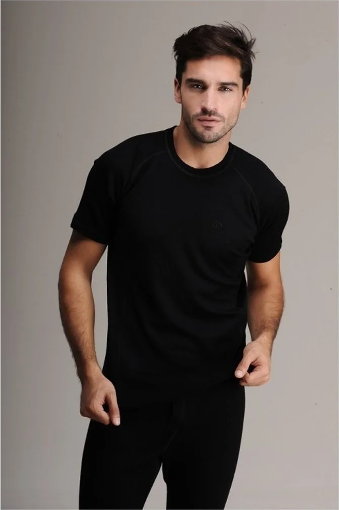 Elif Çamaşır Elif Underwear Hasyün Men's Wool Short Sleeve Underwear Set Black