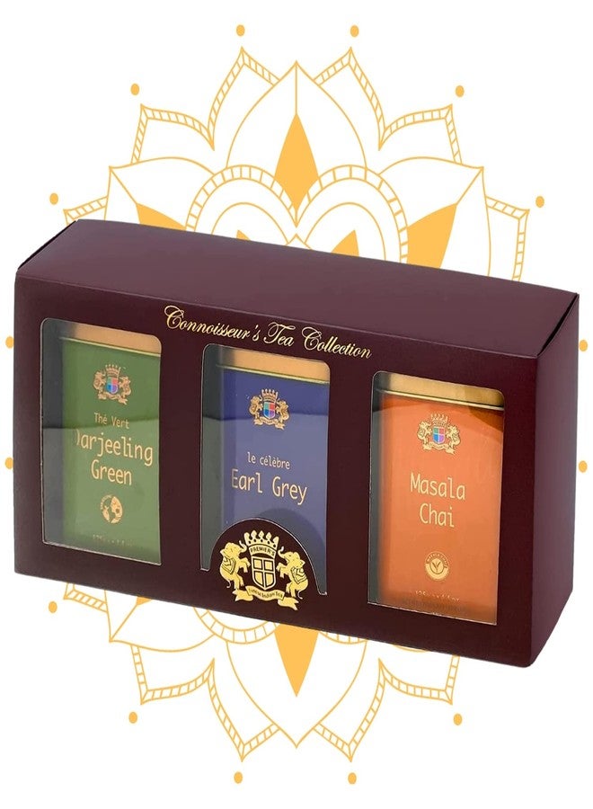 Premiers 3-in-1 Gift Set (Window) | 187 Cups | 375 Grams | Darjeeling Green Tea + Earl Grey Tea + Masala Chai | PMS Series | Elegant Square Metal Caddy - Image 1