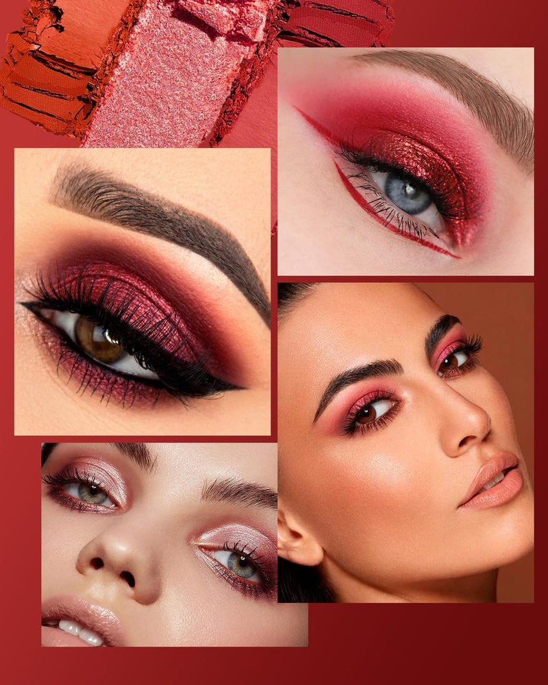 MAKI YIKA Red Eyeshadow Palette Matte Eye Shadow for Women Long Lasting High Pigmented 9 Shade Glitter Shimmer Matte Red Eye Shadows -9Red - Image 4