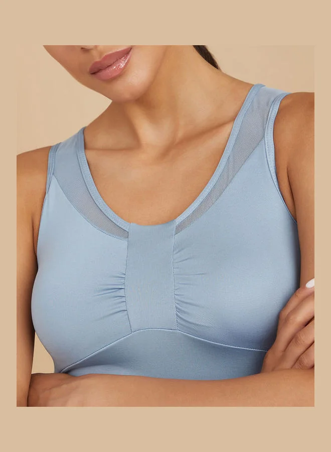 Styli Active Mesh Insert Sports Bra and Stitch Detail Leggings Set