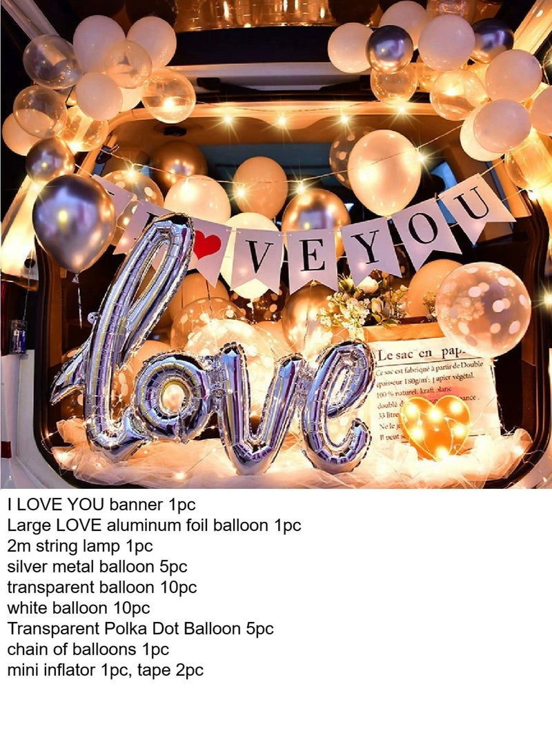 Generic Valentine's Day Surprise Wedding Proposal Decorations Idea ，37pc Car Archway Garage Decoration,Surprise Decoration of car Trunk for girl friend/wife  - Image 2