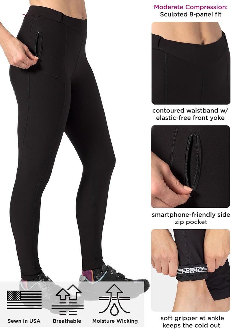 Terry Coolweather Cycling Padded Tights for Women - Regular 29 inch Inseam Thermal Pants - Image 3