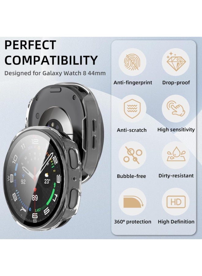 Case Compatible with Samsung Galaxy Watch 8 44mm, Full Coverage Slim Hard Case Protective Bumper Built-in Tempered Glass Screen Protector Shell for Galaxy Watch8 44 mm (Clear) - Image 2