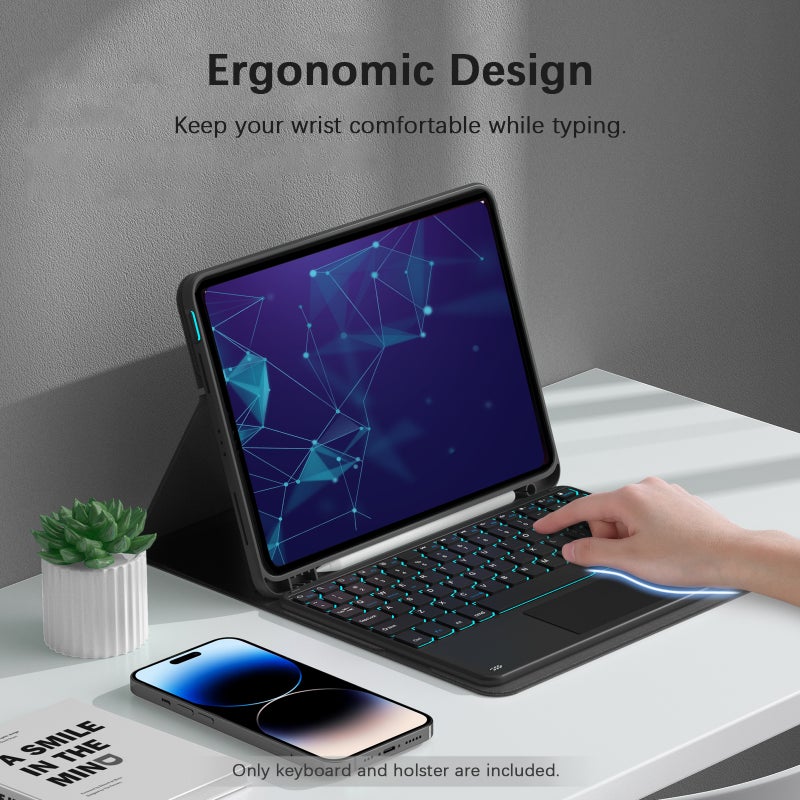 لوحة مفاتيح لاسلكية بلوتوث مصممة بإضاءة خلفية و لوحة أرقام USB مع غلاف حماية من الجلد الصناعي المتوافق مع الجهاز اللوحي آي باد 10 بحجم 10.9 بوصة (2022) - Image 2