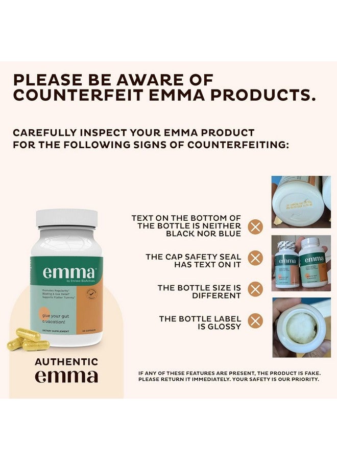 Emma Gut Health - 2 Pack - Gas and Bloating Relief, Constipation, Leaky Gut Repair - Gut Cleanse & Restore Digestion - Regulate Bowel Movement. Probiotics and Laxative Alternative, 120 Capsules - Image 2