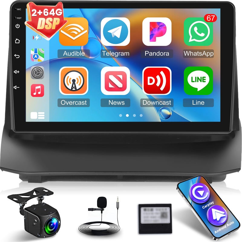 NHOPEEW [2+64G] for Ford Fiesta 2009-2017 Android Car Stereo: 9 inch HD Touch Screen Headunit- Wireless Carplay and Android Auto, DSP/EQ, 5G/WiFi, GPS, FM/RDS Radio, SWC + Canbus + AHD Backup Camera - Image 1