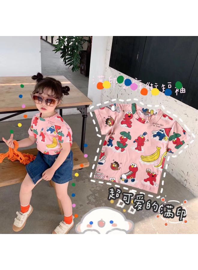 New Summer Kidsren's T-shirts, Cute Cartoon Male And Female Baby Tops, Fashionable And Versatile Short-sleeved Round Neck