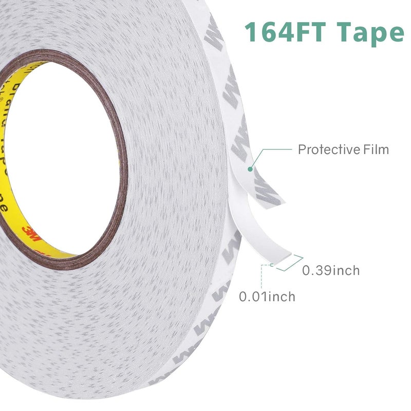 HitLights Double Sided Tape Heavy Duty, 164ft Waterproof Mounting Adhesive Tape, Removable Tape for Walls, Poster, LED Strip, Car Trim, Home Office Decor, Craft Project, White (164ft x 0.39in) - Image 3