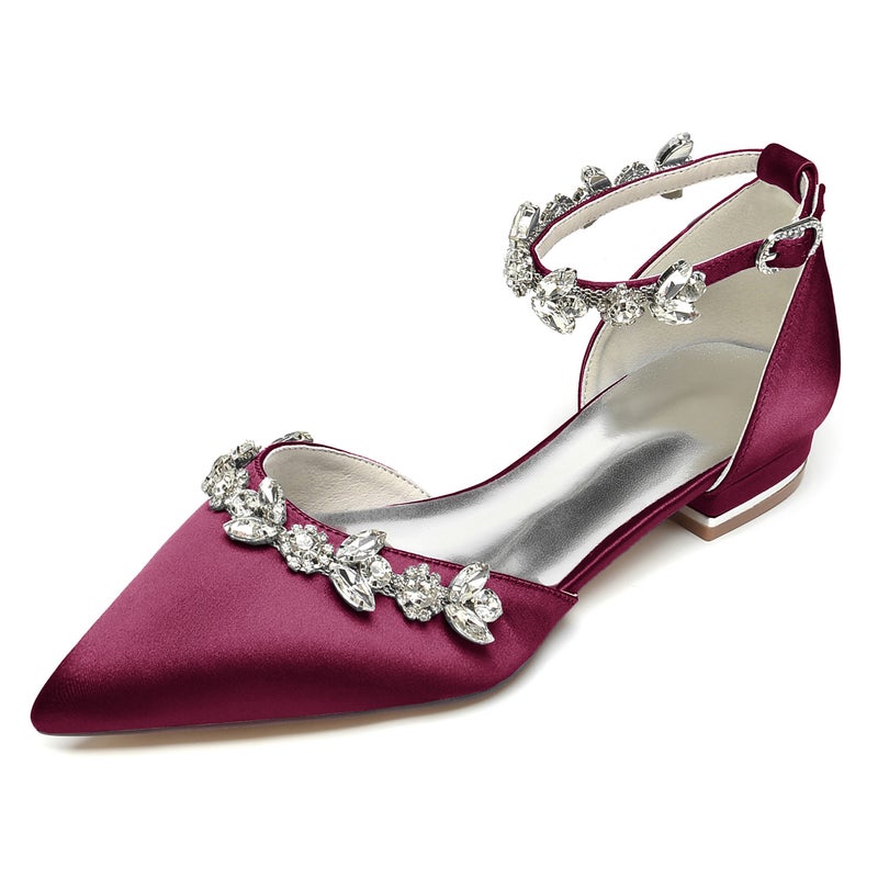 2025 Ladies Flat Heel Pointed Diamond Chain Wristband Wedding Shoes Bridal Shoes Bridesmaid Shoes Banquet Shoes 18448-46M - Image 1