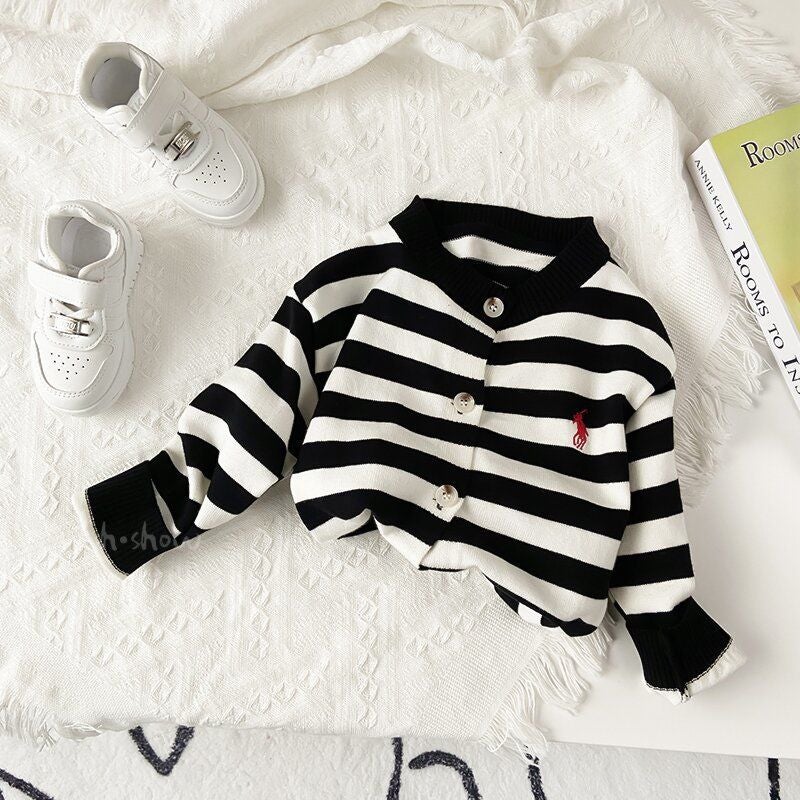 [] Boys And Girls Winter Striped Cardigan Children'S Sweater Coat 2025 Baby Round Neck - Image 4