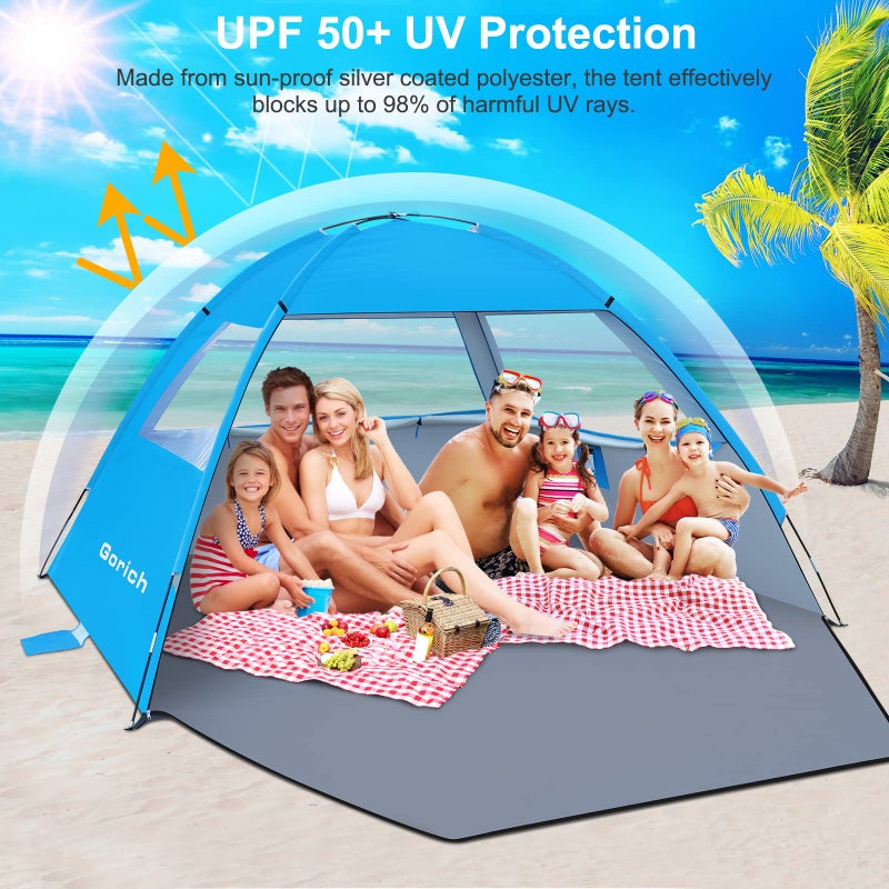 Gorich Beach Tent Sun Shelter for 3/4/6/8/10 Person with UPF 50ï¼‹ UV Protection, Lightweight & Easy Setup Beach Shade Canopy, Portable Beach Shade Tent Beach Cabana - Image 3