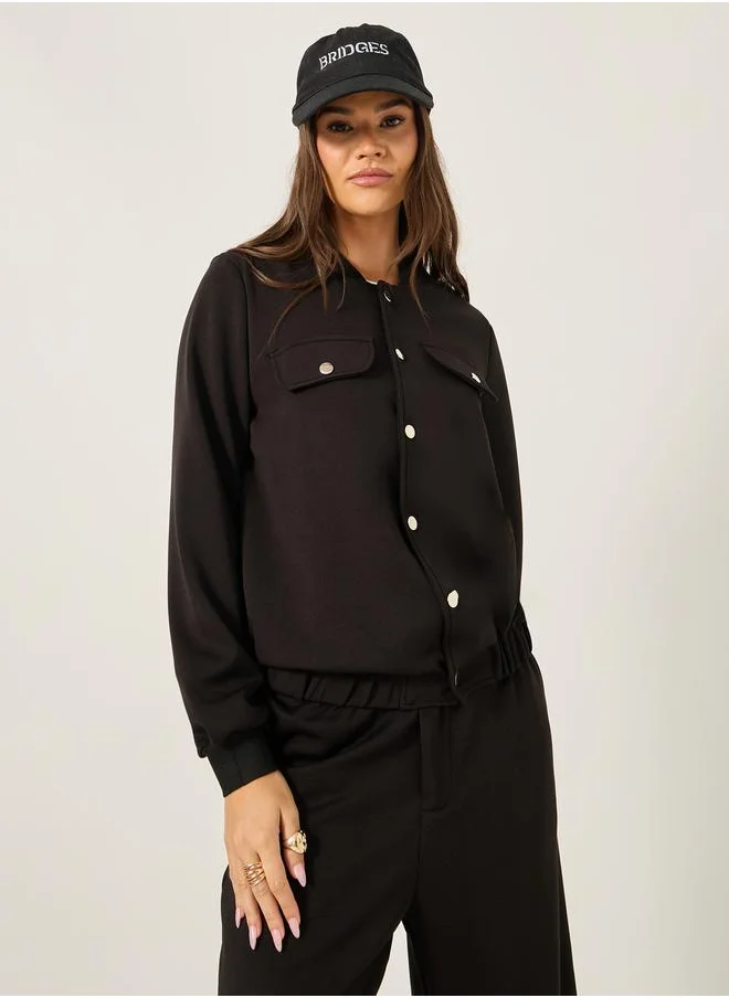 Styli Solid Regular Fit Jacket with Utility Pockets Detail