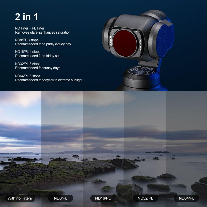 Skyreat ND Filters Set for DJI Osmo Pocket 3 Creator Combo Accessories (4-Pack ND/PL) - Image 2