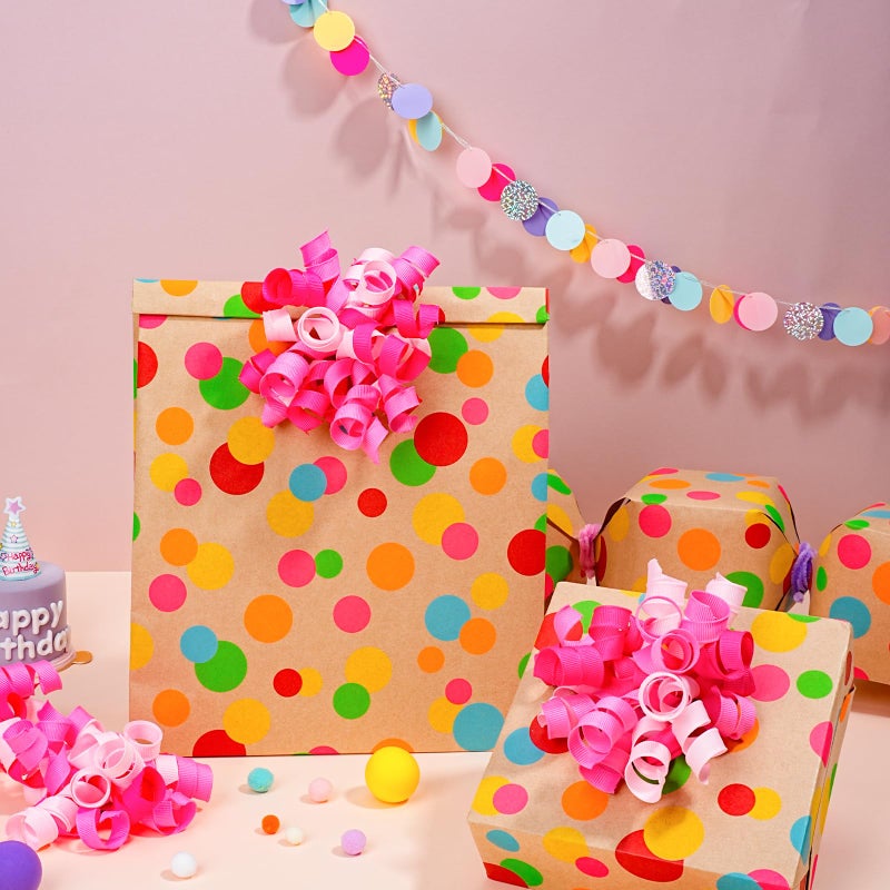 BIOBROWN Kraft Wrapping Paper Roll Colorful Polka Dots Design Perfect for Birthday Holiday Wrap 17 inch X 33 feet - Image 3