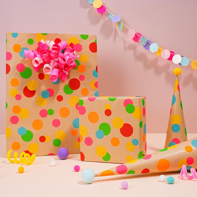 BIOBROWN Kraft Wrapping Paper Roll Colorful Polka Dots Design Perfect for Birthday Holiday Wrap 17 inch X 33 feet - Image 4