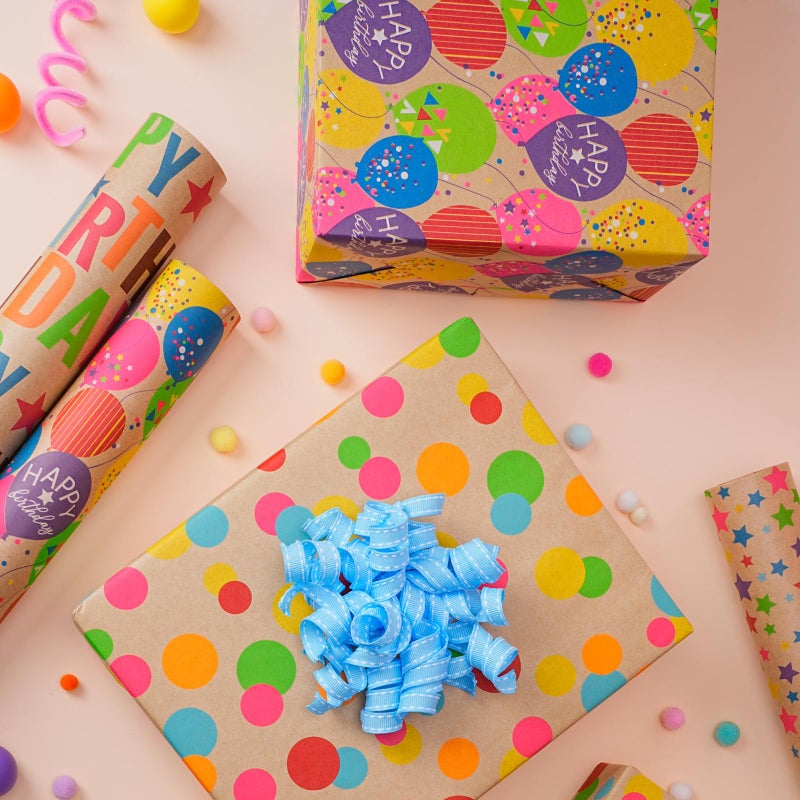 BIOBROWN Kraft Wrapping Paper Roll Colorful Polka Dots Design Perfect for Birthday Holiday Wrap 17 inch X 33 feet - Image 5
