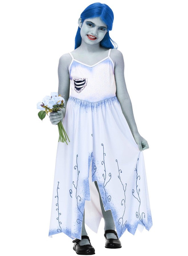 AOBUTE Halloween Zombie Bride Blue Dress Girls Corpse Emily Sleeveless Wedding Dresses Movie Party Outfits 7-8 Years - Image 3