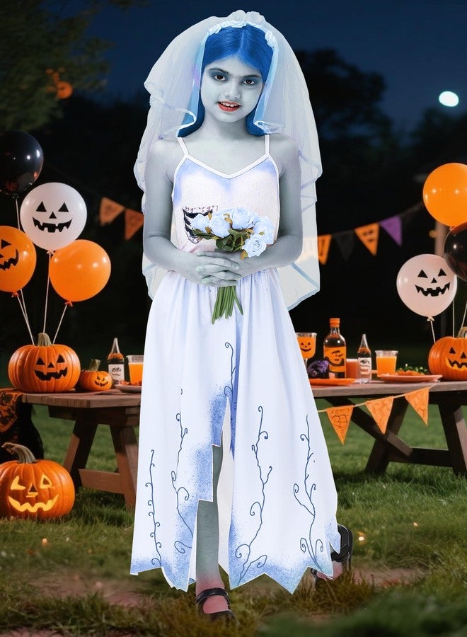AOBUTE Halloween Zombie Bride Blue Dress Girls Corpse Emily Sleeveless Wedding Dresses Movie Party Outfits 7-8 Years - Image 2