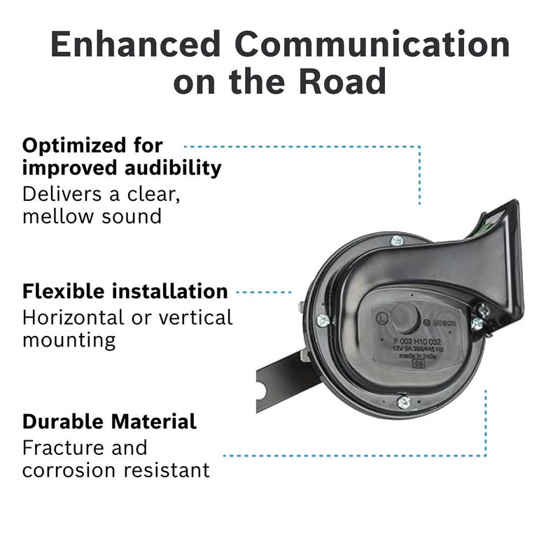 BOSCH بوق سيمفوني F002H10028 - مجموعة من 2 بوق مزدوج النغمة - 12 فولت، 420/500 هرتز، 105-118 ديسيبل - متوافق عالميًا - Image 4