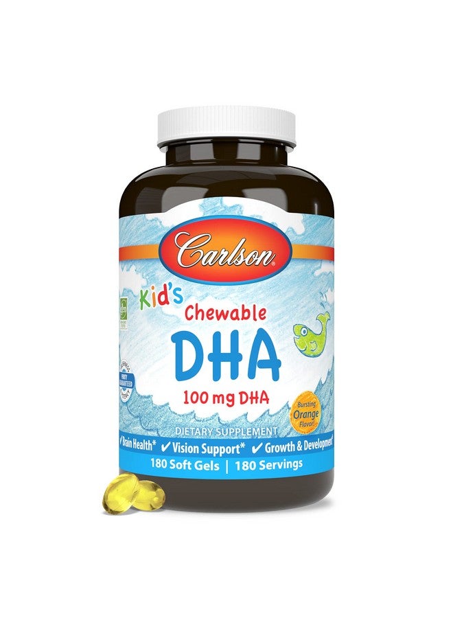 Carlson كارلسون - DHA القابل للمضغ للأطفال، 100 ملغ DHA، صحة الدماغ، وظيفة الرؤية، النمو والتطور، برتقال، 180 كبسولة قابلة للمضغ - Image 5