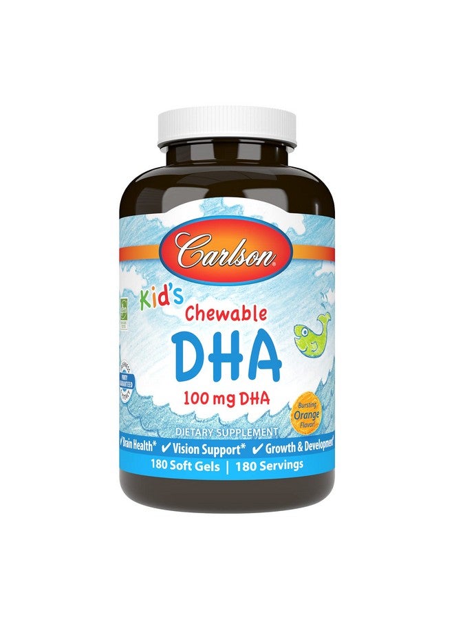 Carlson كارلسون - DHA القابل للمضغ للأطفال، 100 ملغ DHA، صحة الدماغ، وظيفة الرؤية، النمو والتطور، برتقال، 180 كبسولة قابلة للمضغ - Image 1