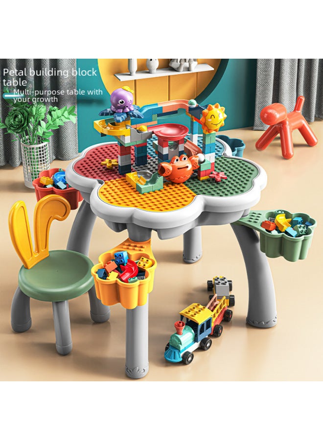 طاولة مكعبات بناء Wangao متوافقة مع مكعبات بناء الأطفال من ليجو، ألعاب طاولة دراسة متعددة الوظائف - اللون: طاولة بتلات + كرسي أرنب 1 + أربعة صناديق تخزين + 155 كرة دوارة منزلق جسيمات كبيرة للأخطبوط - Image 2