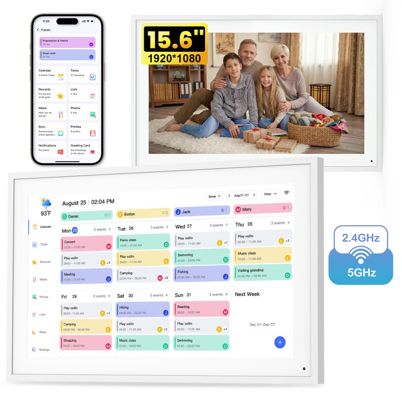 NEWYES Digital Calendar Gift for Mother Person Family Schedule Planning Interactive Touchscreen Smart Daily Weekly Monthly Planner Shared Album Frame for Study Office Family Desk Mountable 156in - Image 2