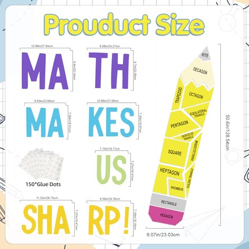 VABAMNA Math Bulletin Board Decorations Sets, Pencil Decorations for Classroom, Educational Math Makes Us Sharp Paper Cutouts for Back to School Math Classroom Supplies Window Wall Door Decor - Image 3