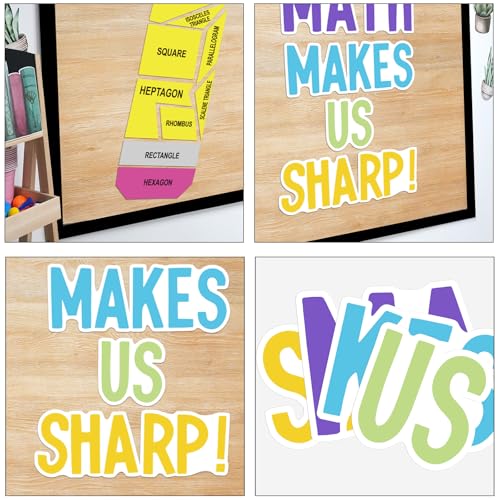 VABAMNA Math Bulletin Board Decorations Sets, Pencil Decorations for Classroom, Educational Math Makes Us Sharp Paper Cutouts for Back to School Math Classroom Supplies Window Wall Door Decor - Image 5