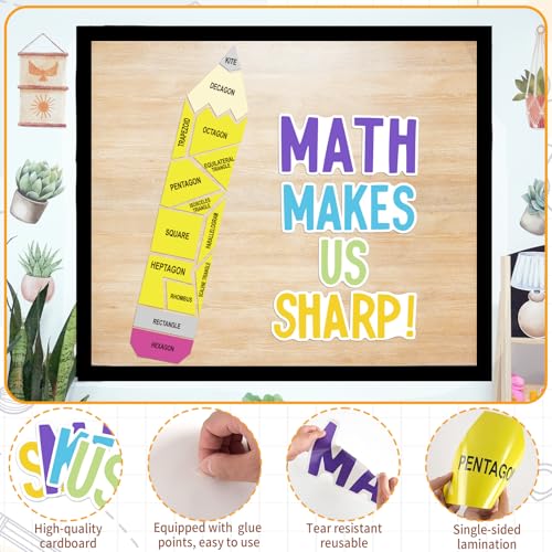 VABAMNA Math Bulletin Board Decorations Sets, Pencil Decorations for Classroom, Educational Math Makes Us Sharp Paper Cutouts for Back to School Math Classroom Supplies Window Wall Door Decor - Image 4