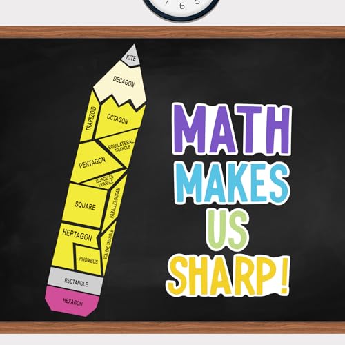 VABAMNA Math Bulletin Board Decorations Sets, Pencil Decorations for Classroom, Educational Math Makes Us Sharp Paper Cutouts for Back to School Math Classroom Supplies Window Wall Door Decor - Image 1