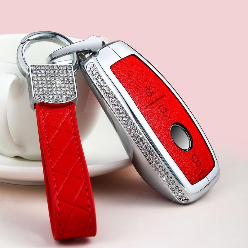 muekzru Bling Crystal Leather Key Fob Cover for Mercedes Benz - Image 3