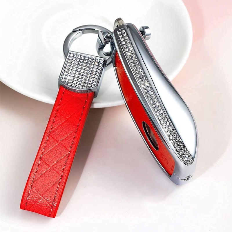 muekzru Bling Crystal Leather Key Fob Cover for Mercedes Benz - Image 2