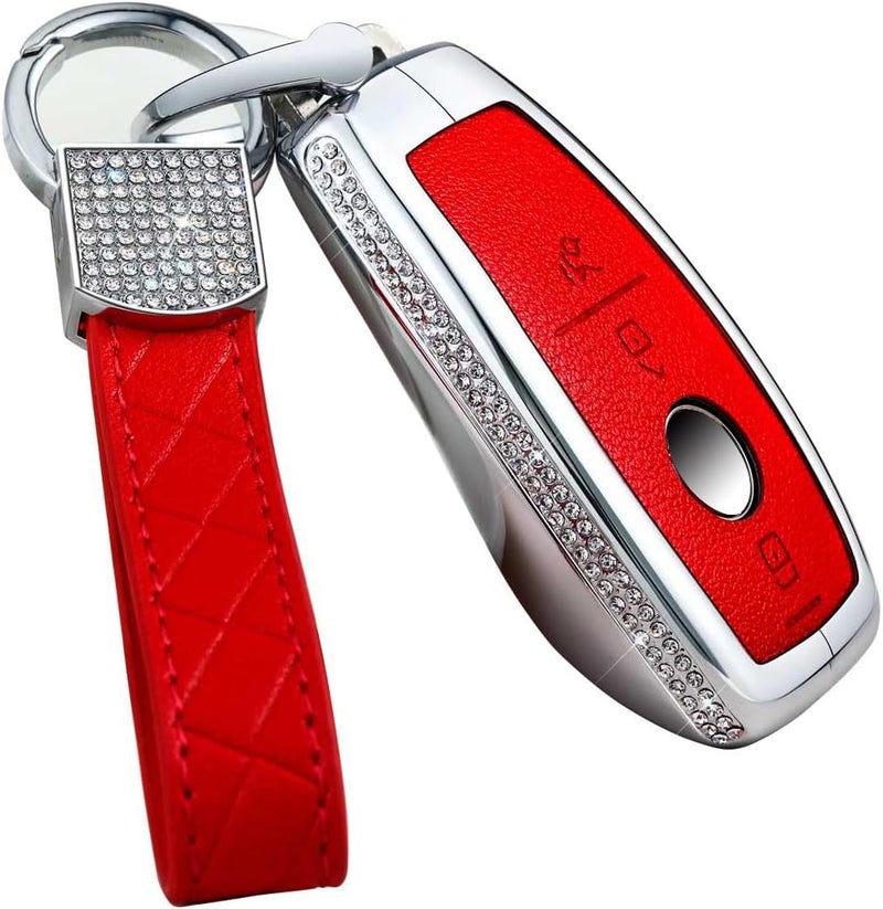 muekzru Bling Crystal Leather Key Fob Cover for Mercedes Benz - Image 1