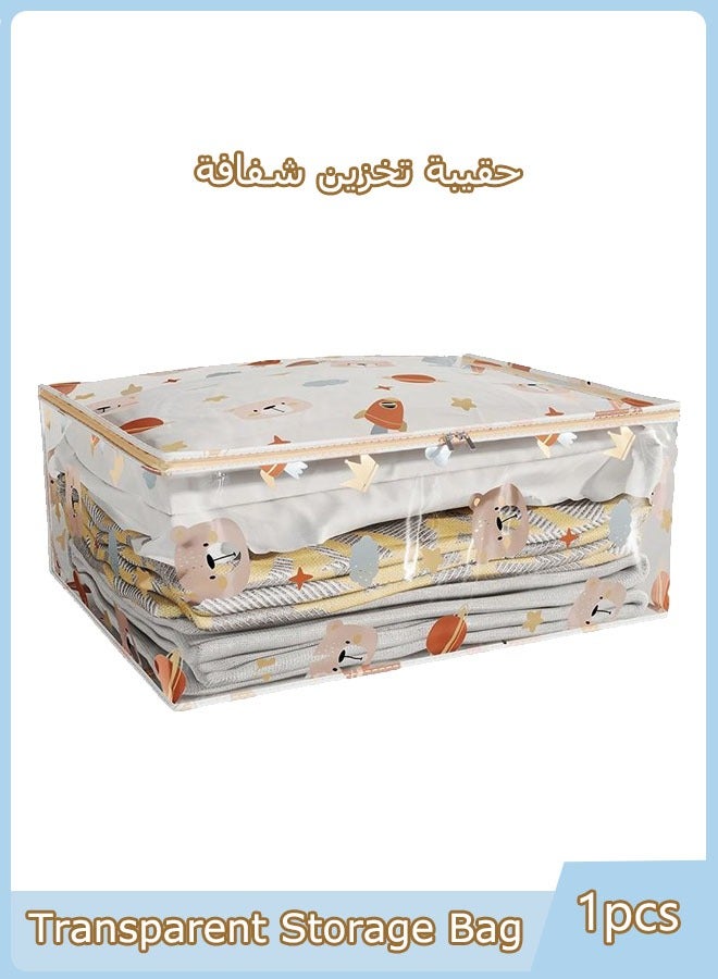 Clothes Storage Bag, Large Capacity Foldable Moving Bags,Clear Quilt Organizers Dust-proof Cartoon Pattern With Clear Window,Organizer, Foldable With Sturdy Zipper, Waterproof moisture-proof for Blankets, Bedding 56×40×22cm - Image 1