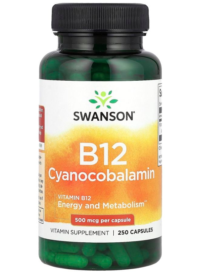 Vitamin B12 (Cyanocobalamin) 500 mcg 250 Capsules
