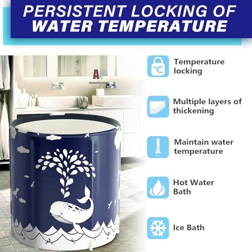 BDL Portable Bathtub, Foldable Adult Japanese Soaking Bath Tub, BDL Freestanding Ice and Hot tubs with Thermal Foam, Folding Spa Bath Tub for Small Spaces Free Pillow and Storage Bag Whale Blue - Image 3