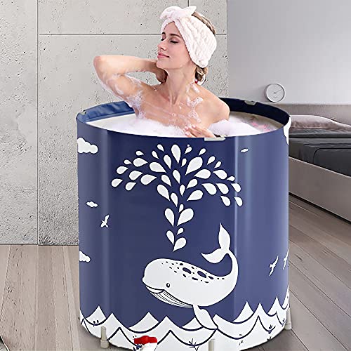 BDL Portable Bathtub, Foldable Adult Japanese Soaking Bath Tub, BDL Freestanding Ice and Hot tubs with Thermal Foam, Folding Spa Bath Tub for Small Spaces Free Pillow and Storage Bag Whale Blue - Image 1