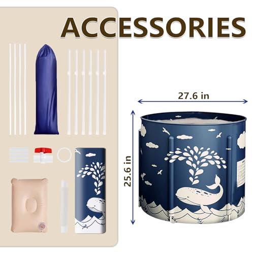 BDL Portable Bathtub, Foldable Adult Japanese Soaking Bath Tub, BDL Freestanding Ice and Hot tubs with Thermal Foam, Folding Spa Bath Tub for Small Spaces Free Pillow and Storage Bag Whale Blue - Image 4
