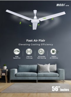 MODI MODI 56 Inch 3-Blade Indoor Ceiling Fan White And 5 Speed Control  - Image 1
