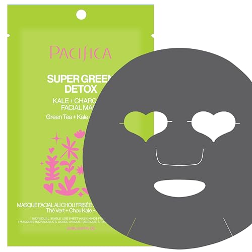 Pacifica Super Green Detox Sheet Mask – Charcoal, Kale & Clay Pore Cleansing Mask for Oily, Blemish-Prone Skin, Deep Detox Facial Mask, Vegan - Image 1