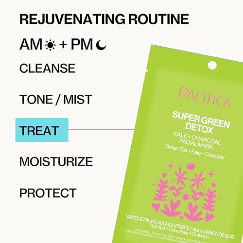 Pacifica Super Green Detox Sheet Mask – Charcoal, Kale & Clay Pore Cleansing Mask for Oily, Blemish-Prone Skin, Deep Detox Facial Mask, Vegan - Image 5