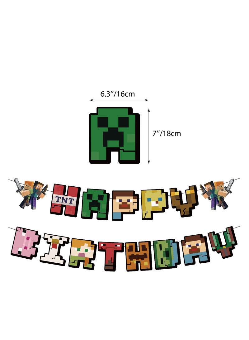 bbet 46 Pieces Pieces Minecraft Theme Birthday Decorations for Children's Birthday Supplies, Party Decorations Set for Girls Women Men Kids Baby - Image 4