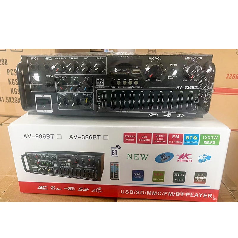 Hot Sale High Power Home Power Amplifier 12V220V Bluetooth EQ Equalizer Car Outdoor K-song Dual-purpose Power Amplifier AV-326BT - Image 2