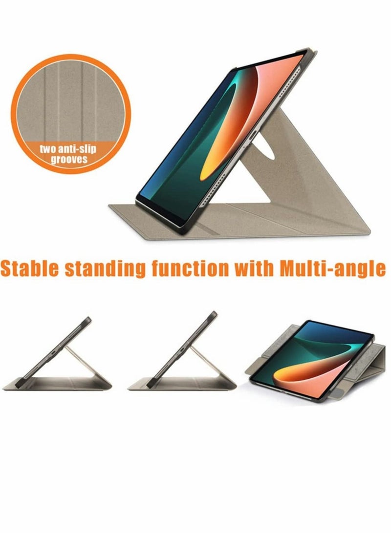 Captaintech Case for Xiaomi Mi Pad 5 case Pro Elastic Strap Pen Holder Stand Auto Sleep Wake Up Function Cover PU Leather Tablet Cases Gray - Image 4