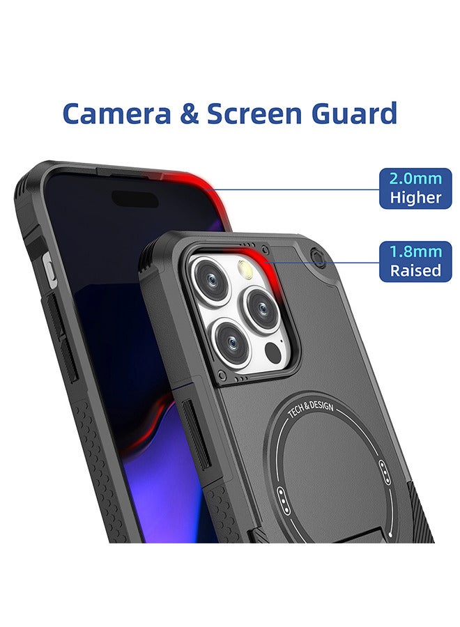 غطاء لآيفون 15 برو ماكس ، حامل مدمج متوافق مع MagSafe غطاء هاتف عمودي وأفقي مقاوم للصدمات من الدرجة العسكرية لهاتف iPhone 15 Pro Max - أسود - Image 5