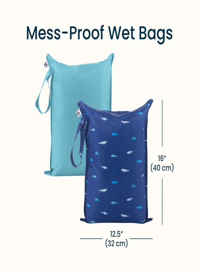 Tiny Twinkle Mess-proof Wet Bags 2 Pack Waterproof and Washable Bag for Travel storage, Stroller, Daycare, Baby Diapers, Yoga, Beach, Pool, Wet Toddler Swimsuits (Ocean) - Image 5