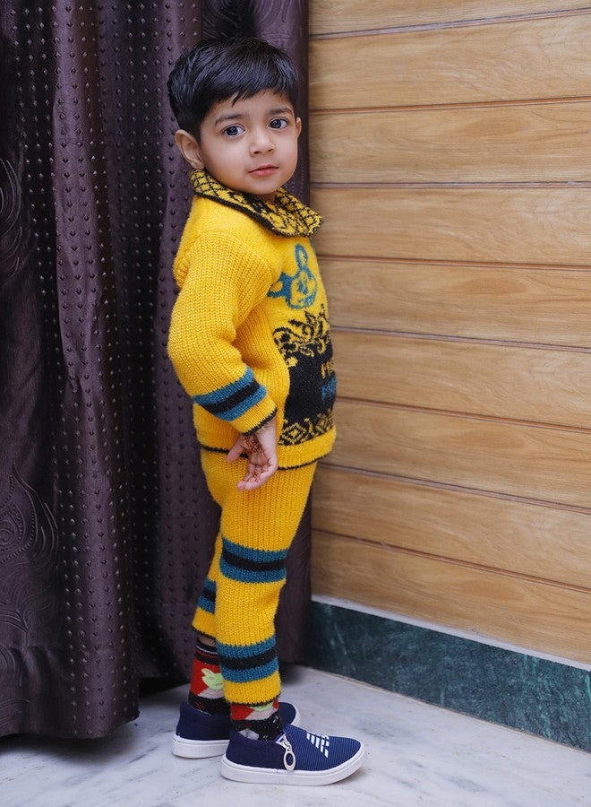Shivarth Winter Woolen Sweater with Pajyama Collar Full Sleeve Striped (1-2 Years Set of 2) Design Cartoon Printed Multicolour Pullover Sweater for Baby Girl - Image 2